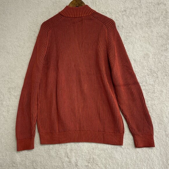 NEW Lands' End Drifter Men's L 1/4 Zip Sweater Ribbed Rust Red 100% Cotton g1308 - Picture 4 of 12